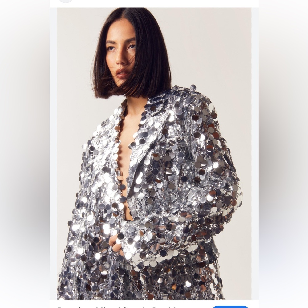 Avec Les Filles Metallic Sequin Blazer